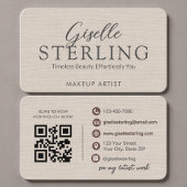Carte De Visite Modern QR Code Elegant Linen Script 