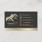Carte De Visite Modern QR Code Gold House Real Estate Realtor (Dos)
