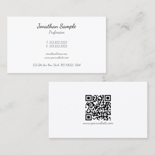 Carte De Visite Modern QR Code Handwriting Script Sleek Business (Devant / Derrière)