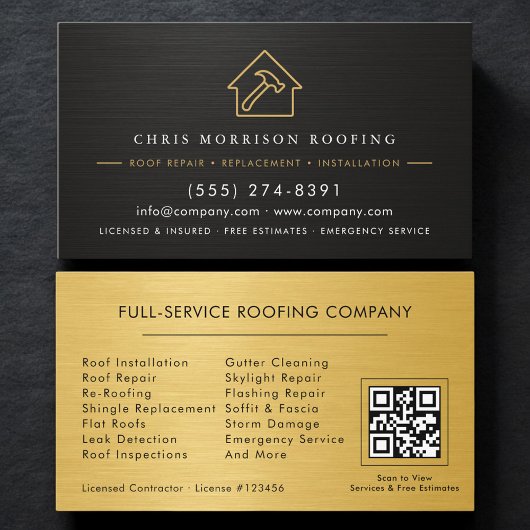 Carte De Visite Modern QR Code Roofing Roofer Service 