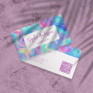 Carte De Visite Modern Rainbow Holographic Makeup Artist & Qr Code