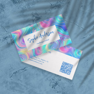 Carte De Visite Modern Rainbow Holographic Makeup Artist & Qr Code