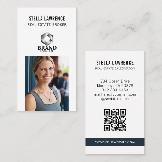Carte De Visite Modern Real Estate Agent Vertical Photo Logo (Devant / Derrière)
