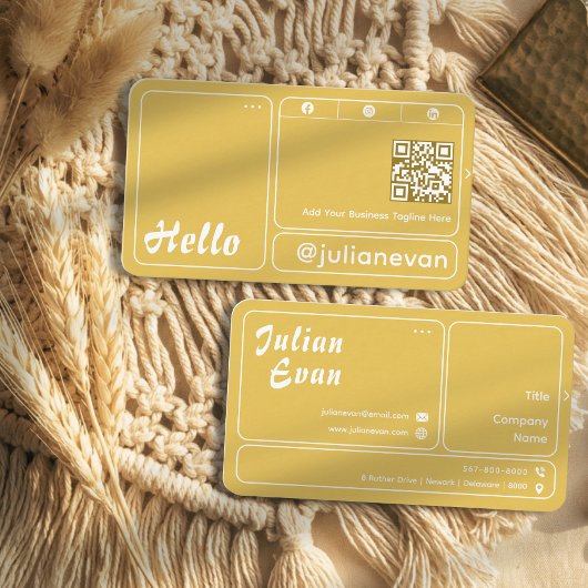Carte De Visite Modern Retro Mustard Yellow Chic Hello
