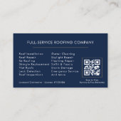 Carte De Visite Modern Roofer Navy Blue Gold QR Code (Dos)