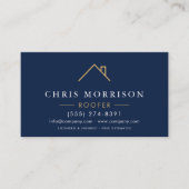 Carte De Visite Modern Roofer Navy Blue Gold QR Code (Devant)