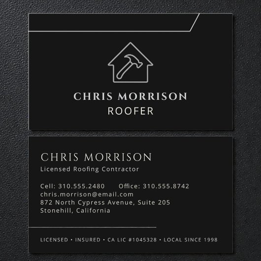 Carte De Visite Modern Roofing Roofer Company Black