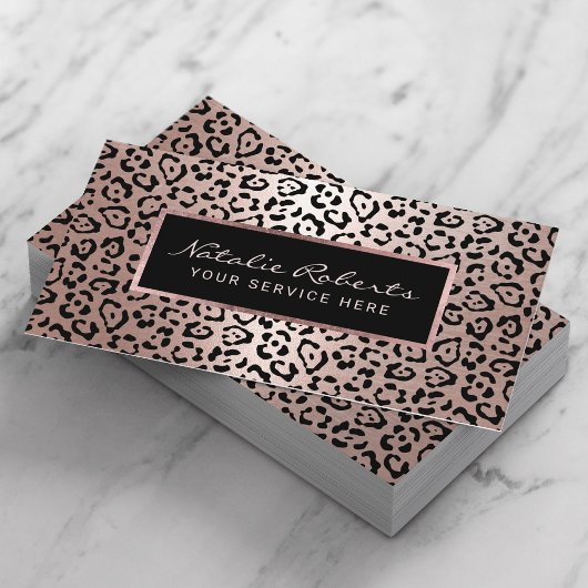 Carte De Visite Modern Rose Gold Leopard Beauty Salon & Spa