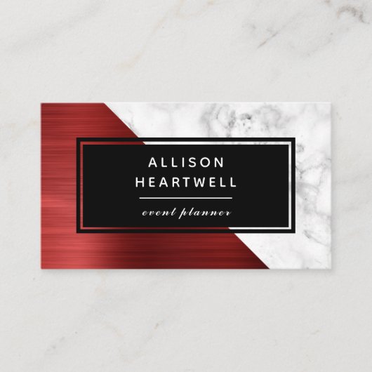 Carte De Visite Modern Ruby Red Brushed Metal White Marble Black (Devant)