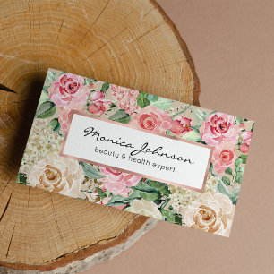 Carte De Visite Modern rustic creme rose pink watercolor floral