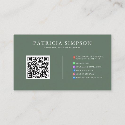 Carte De Visite Modern Sage Green and Beige Cream QR Code Template (Dos)