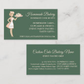 Carte De Visite Modern Sage Green Bakery Woman Cake Service (Devant / Derrière)