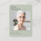 Carte De Visite Modern Sage Green Cross Funeral Prayer Card (Devant)