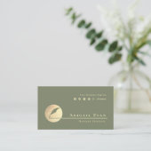 Carte De Visite Modern Sage Green Gold Feather Logo Notary Service (Debout devant)