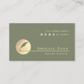 Carte De Visite Modern Sage Green Gold Feather Logo Notary Service (Devant)