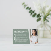 Carte De Visite Modern Sage Green Professional Photo (Debout devant)