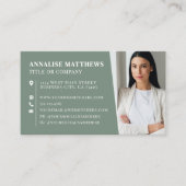 Carte De Visite Modern Sage Green Professional Photo (Devant)