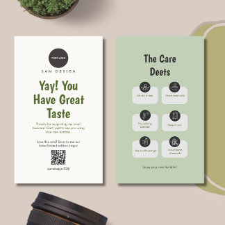 Carte De Visite Modern Sage Green QR Code Logo Tumbler Care Card