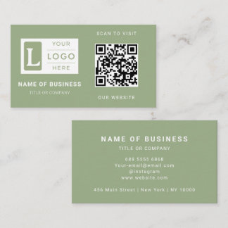 Carte De Visite Modern Sage Green QR Code Minimalist Custom Logo