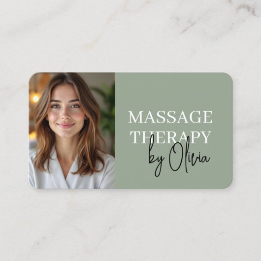 Carte De Visite Modern Sage Green Wellness Spa Therapist (Devant)