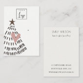 Carte De Visite Modern Scandi Christmas Tree Heart Earring Logo (Devant / Derrière)