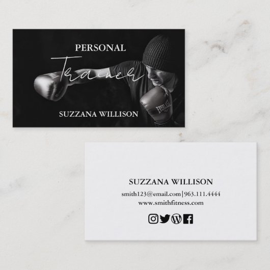 Carte De Visite Modern Script Personal Fitness Coach Trainer Photo (Devant / Derrière)