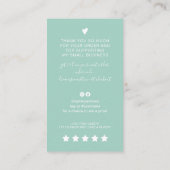 Carte De Visite Modern script QR code mint green order thank you (Dos)