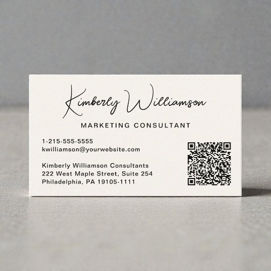 Carte De Visite Modern Script QR Code Professional