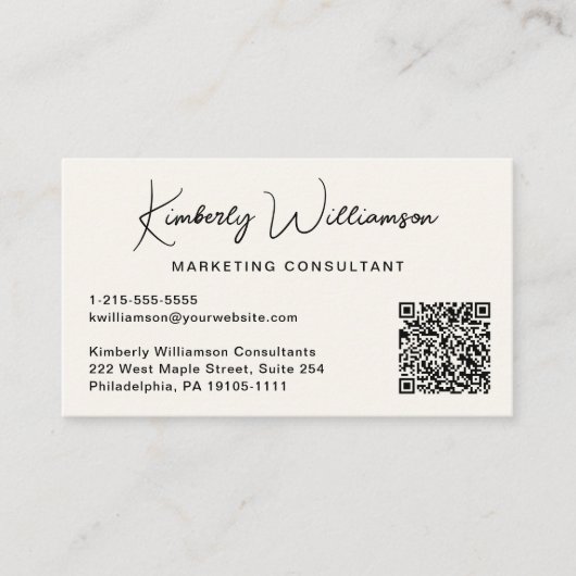 Carte De Visite Modern Script QR Code Professional (Devant)