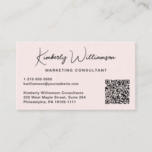 Carte De Visite Modern Script QR Code Professional Pink (Devant)