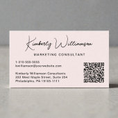 Carte De Visite Modern Script QR Code Professional Pink
