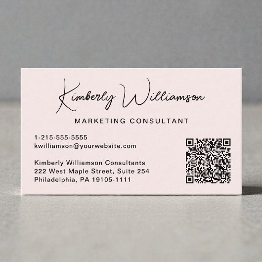 Carte De Visite Modern Script QR Code Professional Pink