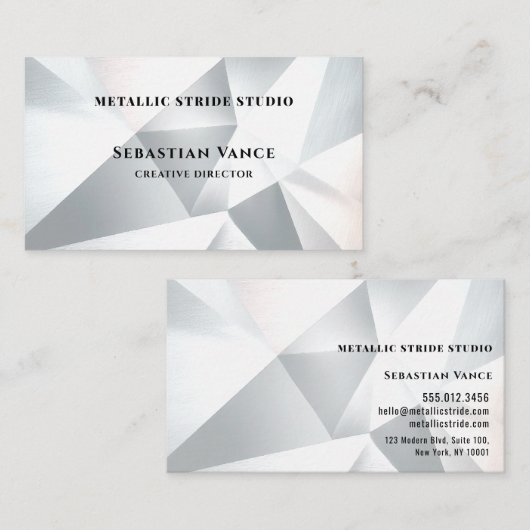 Carte De Visite Modern Silver Geometric (Devant / Derrière)