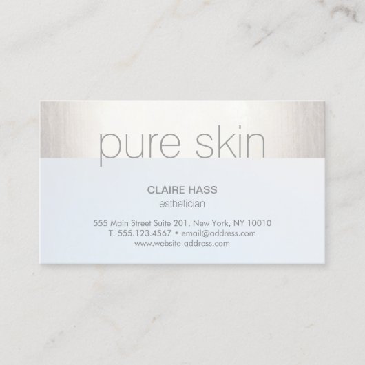 Carte De Visite Modern Silver Stripe Light Blue Esthetician Spa (Devant)
