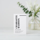 Carte De Visite Modern Simple Black White Trendy Minimalist Plain  (Debout devant)