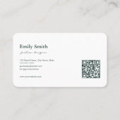 Carte De Visite Modern Simple Dark Blue Flower Line Art QRCode  (Dos)