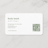 Carte De Visite Modern Simple Olive Green Flower Line Art QRCode (Dos)