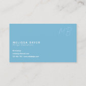 Carte De Visite Modern Simple Patel Blue Monogrammed (Dos)