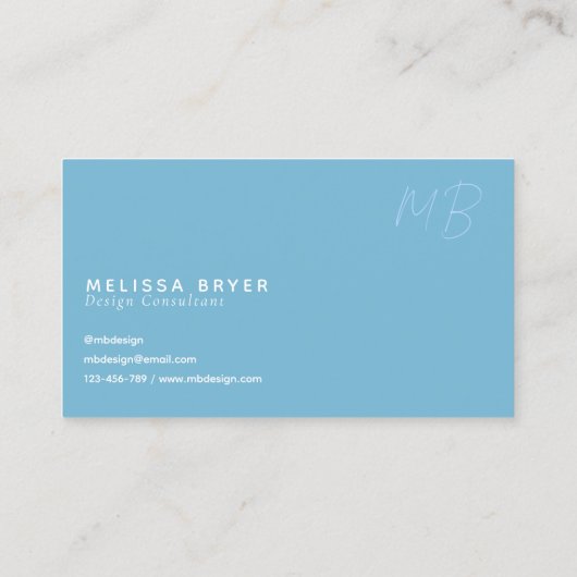 Carte De Visite Modern Simple Patel Blue Monogrammed (Dos)