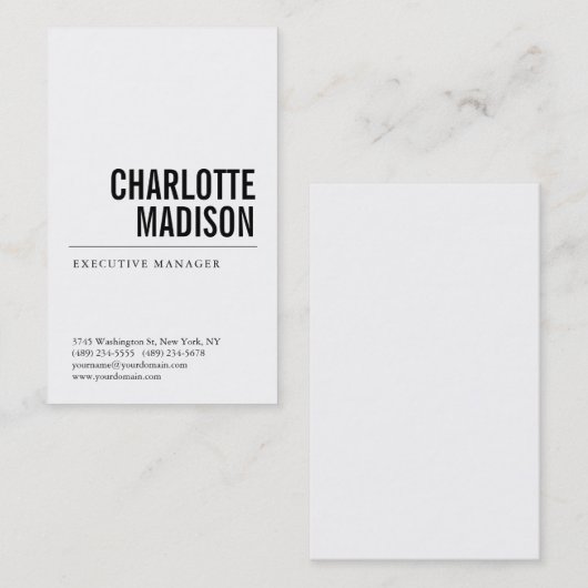 Carte De Visite Modern Simple White Trendy Minimalist Plain  (Devant / Derrière)