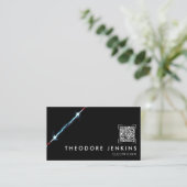 Carte De Visite Modern Sleek Black Electrician QR Code Logo (Debout devant)