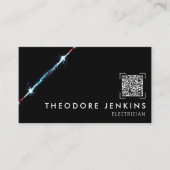 Carte De Visite Modern Sleek Black Electrician QR Code Logo (Devant)