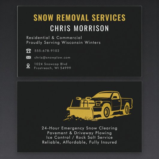 Carte De Visite Modern Snow Plowing Removal Black Gold