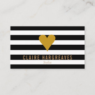 Carte De Visite Modern Stripes Gold Heart Professionnel