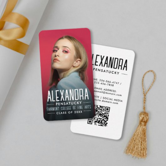 Carte De Visite Modern Student Graduate Networking Photo QR Code