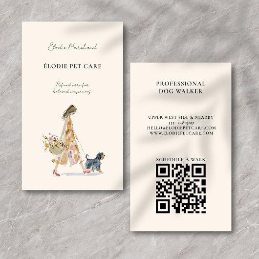 Carte De Visite Modern Stylish Dog Walker Pet Sitter QR code