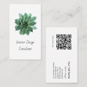 Carte De Visite Modern Succulent Boho Botanical QR code (Devant / Derrière)