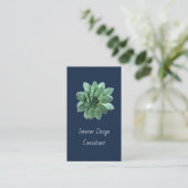 Carte De Visite Modern Succulent Botanical Navy Blue QR code (Debout devant)