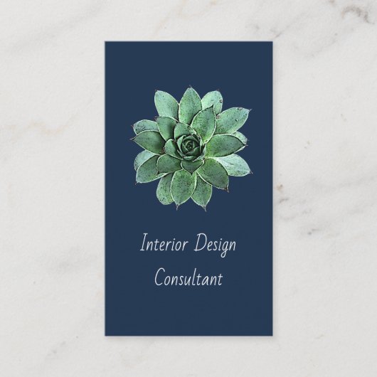 Carte De Visite Modern Succulent Botanical Navy Blue QR code (Devant)