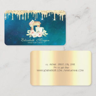 Carte De Visite Modern Sweets Cupcake Gold Drips Mixer Flowers